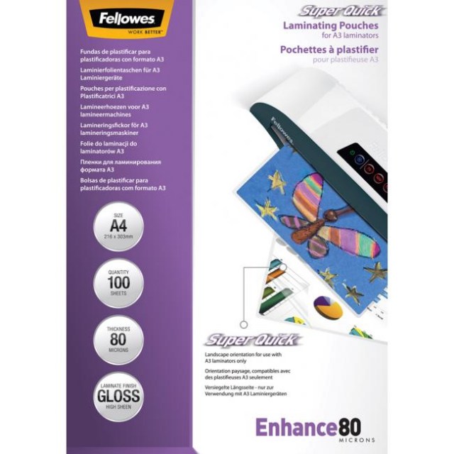 Laminovacie fólie Fellowes 216x303 A4 80mic Superquick_1