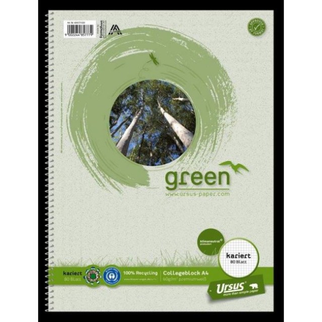Blok College Format Werk Ursus Green A4 80 listov štvorčekový 60g recyklovaný_1
