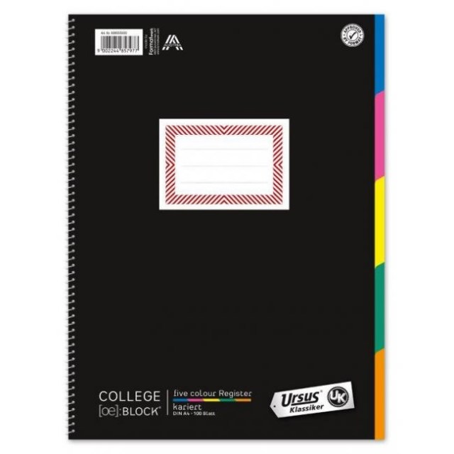 Blok College Format Werk Ursus A4 100 listov štvorčekový farebný register_1