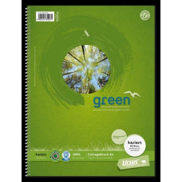 Blok College Format Werk Ursus Green A4 80 listov štvorčekový 70g, recyklovaný_1
