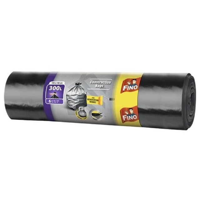 Vrecia zaväzovacie FINO na ťažký odpad 300 l, 70 mic., 135 x 146 cm, čierne (6 ks)_1