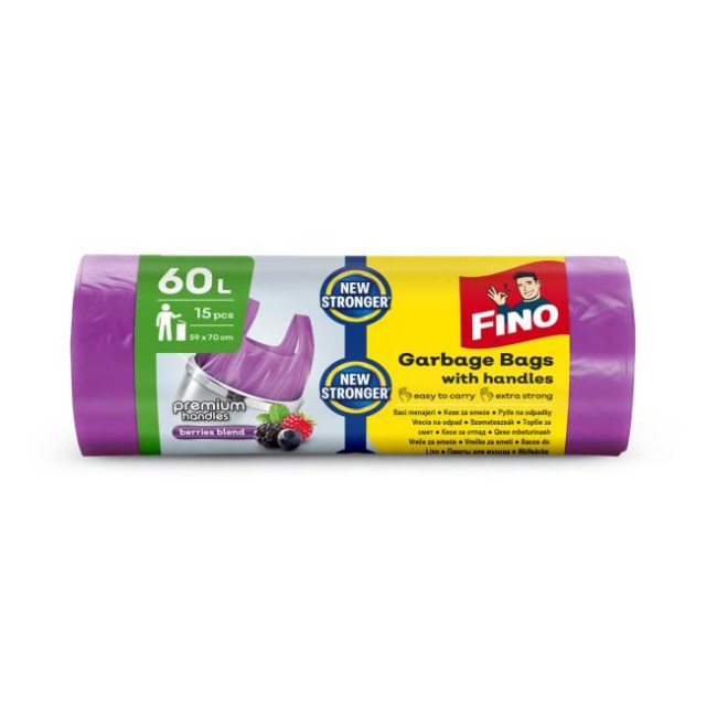 Vrecia zaväzovacie s ušami FINO Premium aromatic 60 l, 14 mic., 59 x 72 cm, fialové (15 ks