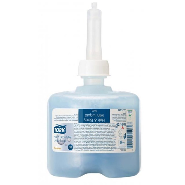 Tekuté mydlo TORK na vlasy a telo 475 ml do mini dávkovača TORK modré S2_1