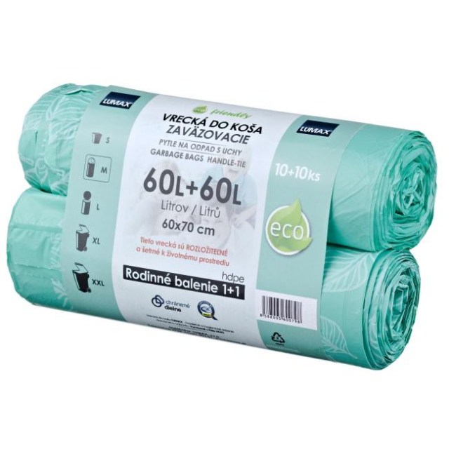 Vrecia zaväzovacie HDPE 60 l, 600 x 700 mm 16 mic. (2 bal.x10 ks) zelené_1