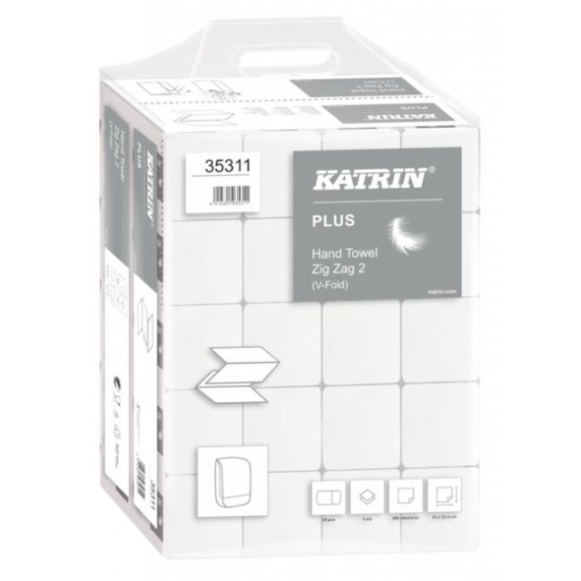 Papierové utierky skladané ZZ 2-vrstvove KATRIN Plus super Handy pack biele (20 bal.)_1