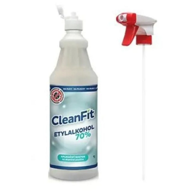 CleanFit dezinfekčný roztok Etylakohol 70% 1l + rozprašovač ZDARMA_1
