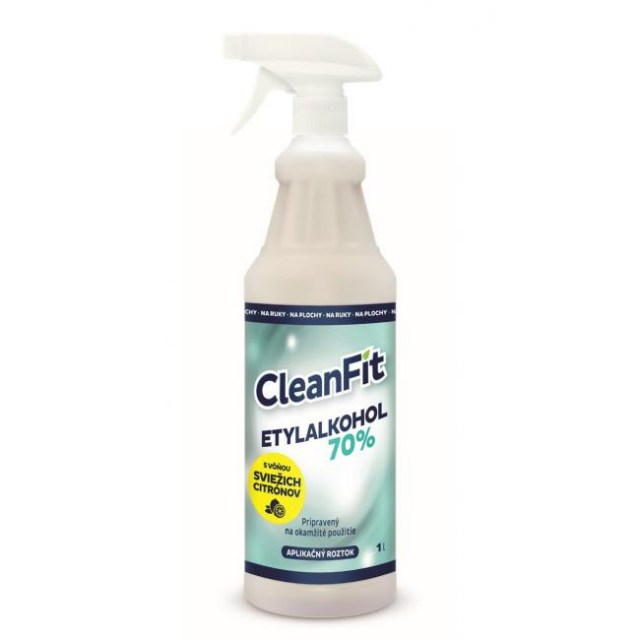 CleanFit dezinfekčný roztok Etylakohol 70% citrus 1l + rozprašovač ZDARMA_1