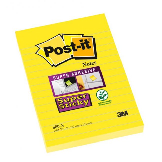 Bloček Post-it Super Sticky 102x152 žltý linajky_1
