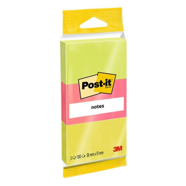 3M™ Post-i bločky, 51 x 38 mm, zelená, ružová, žltá, 3 bločky po 100 lístkov_1