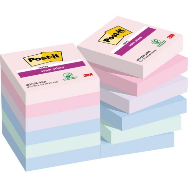 Bloček Post-it Super Sticky SOULFUL, veľkosť 47.6x47.6 mm, 12 bločkov po 90 lístkov_1
