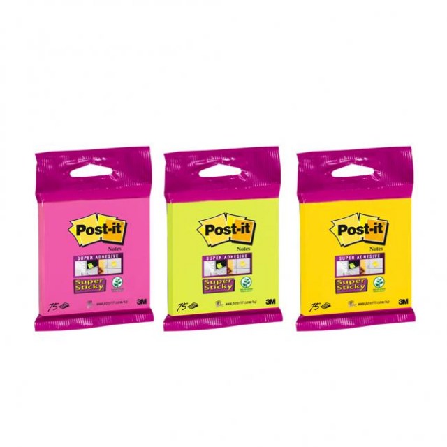 Bločky Post-it Super Sticky 76x76mm, 75l mix farieb žltá, zelená, fuksiová_1