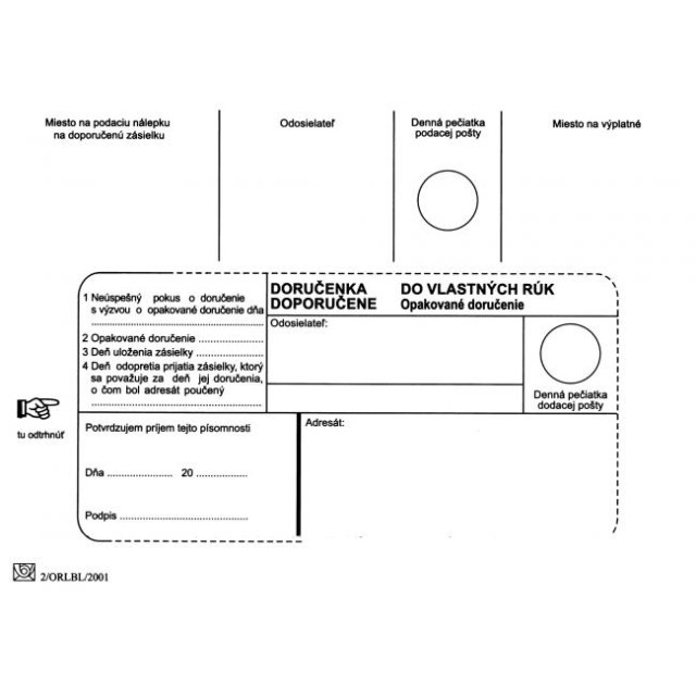 Poštové obálky B6 doručenka do VR OD, Doposielať, 100 ks_1
