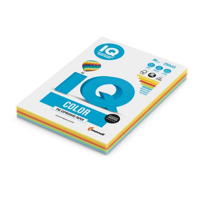 Farebný papier IQ color 5x50 mix intenzívne farby, A4 80g_1