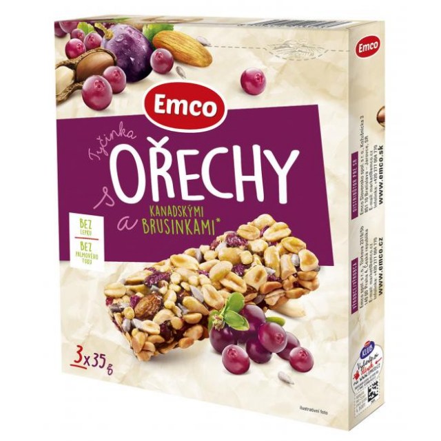 Tyčinka Emco s orechami a kanad. brusnicami 3x35g_1