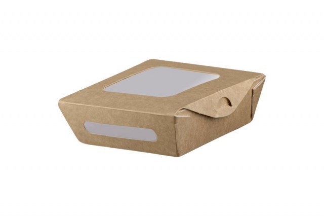 Krabica na jedlo kraft s dvomi okienkami PET, 12x12x4cm, 500 ml [50 ks] č. 15_1