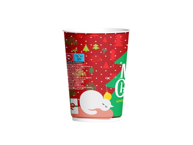 Papierový pohár Vianoce Christmas O90 mm/12oz, 330 ml [25 ks] Typ B- Červený, Dvojvrstvový