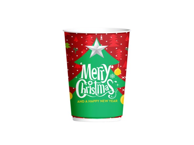 Papierový pohár Vianoce Christmas O90 mm/12oz, 330 ml [25 ks] Typ B- Červený, Dvojvrstvový