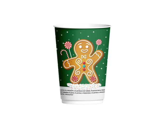 Papierový pohár Vianoce Christmas O90 mm/12oz, 330 ml [25 ks] Typ D-Zelený, Dvojvrstvový_1