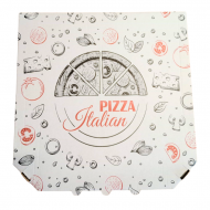 Krabica na pizzu z vlnitej lepenky 33 x 33 x 3 cm [100 ks] RETRO, biela, farebná tlač_1