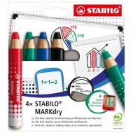 Sada STABILO MARKdry na tabuľu a flipchart 4f so strúhadlom a utierkou_1