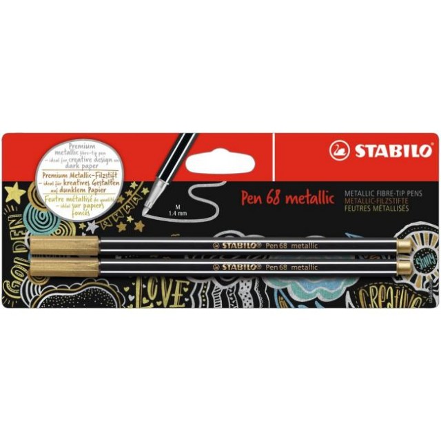 Popisovač STABILO Pen 68 2ks v blistri metalic zlatá_1