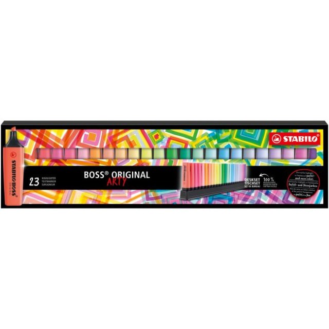 Sada zvýrazňovačov STABILO BOSS ORIGINAL - ARTY - 23 ks (9 neonových a 14 pastelových fari