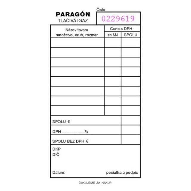 Paragón číslovaný, bez samoprepisu, A6, 100 listov_1