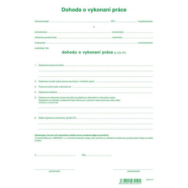 Dohoda o vykonaní práce A4 1000ks_1