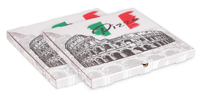 Krabica na pizzu z vlnitej lepenky 50 x 50 x 4 cm [50 ks] BIELA potlač DIM_1