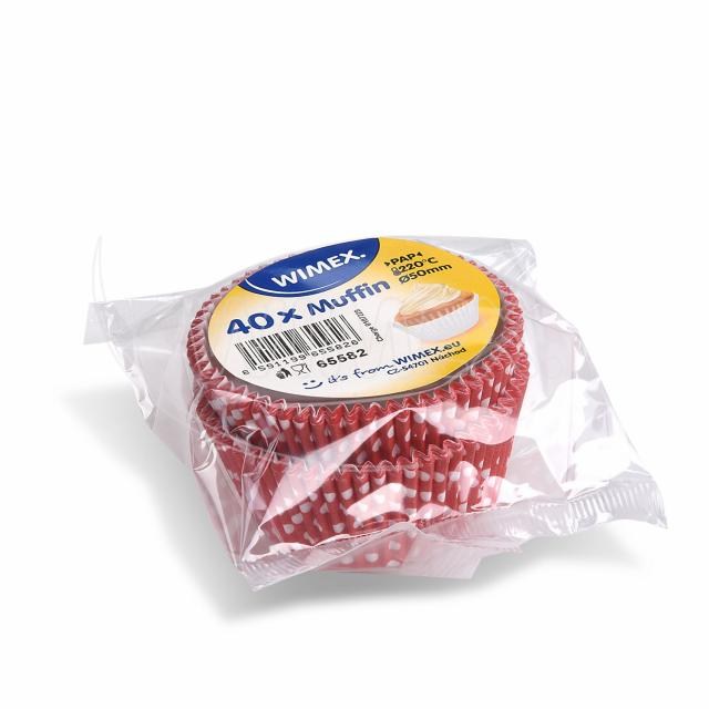 Cukrárenský košíček (PAP) Bodky bielo/červený O50 x 30 mm [40 ks]_1