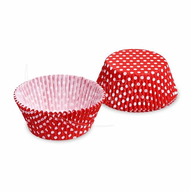 Cukrárenský košíček (PAP) Bodky bielo/červený O50 x 30 mm [40 ks]_1