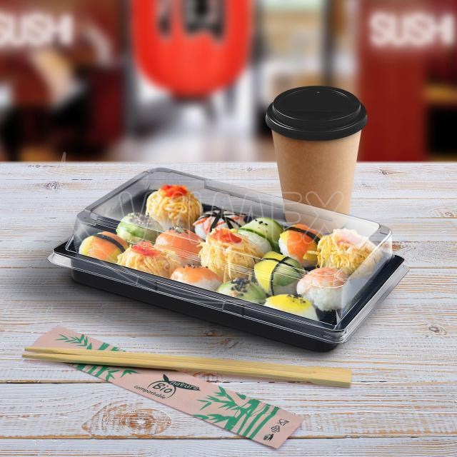 Miska na Sushi (PET) čierna 185 x 127 x 20 mm + viečko [400 sád]_6