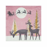 Obrúsok (PAP FSC Mix) 3vrstvý Vianoce 33 x 33 cm [20 ks] - ružové so sobmi_1
