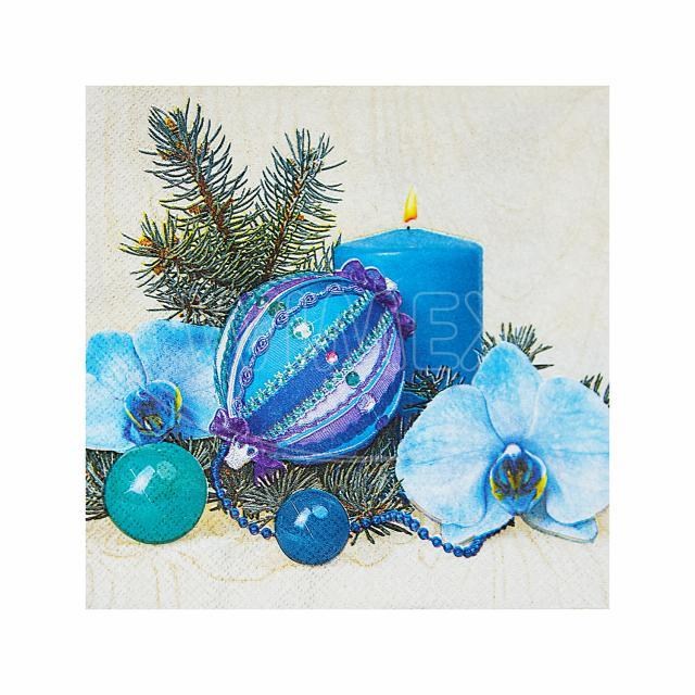 Obrúsok (PAP FSC Mix) 3vrstvý Vianoce 33 x 33 cm [20 ks] - modré ozdoby_1